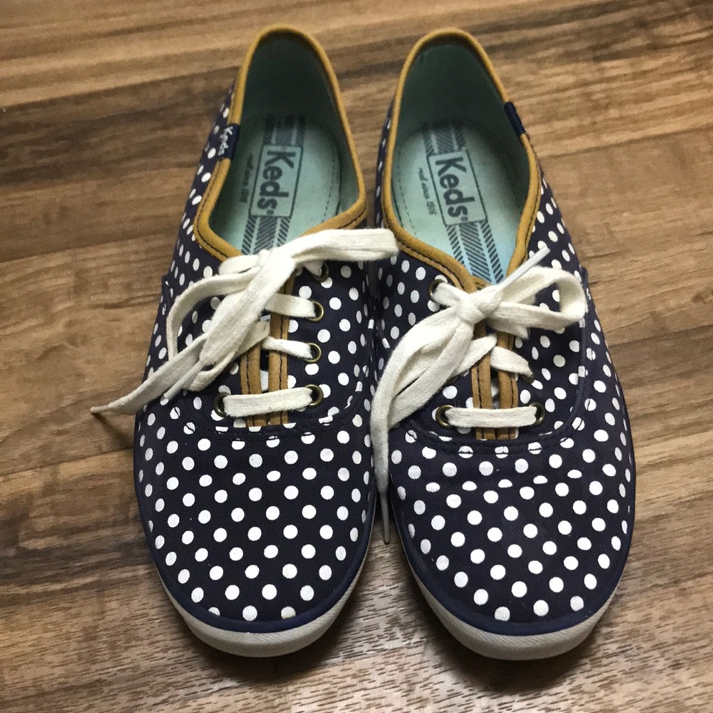 Navy and white polka dot keds 7